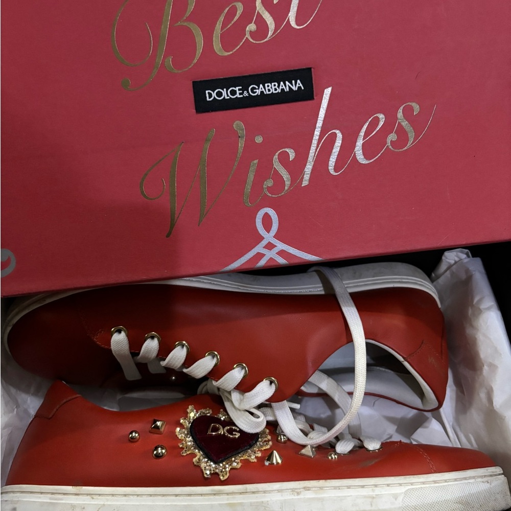 Dolce & Gabbana Women's Red Embellished Sneakers